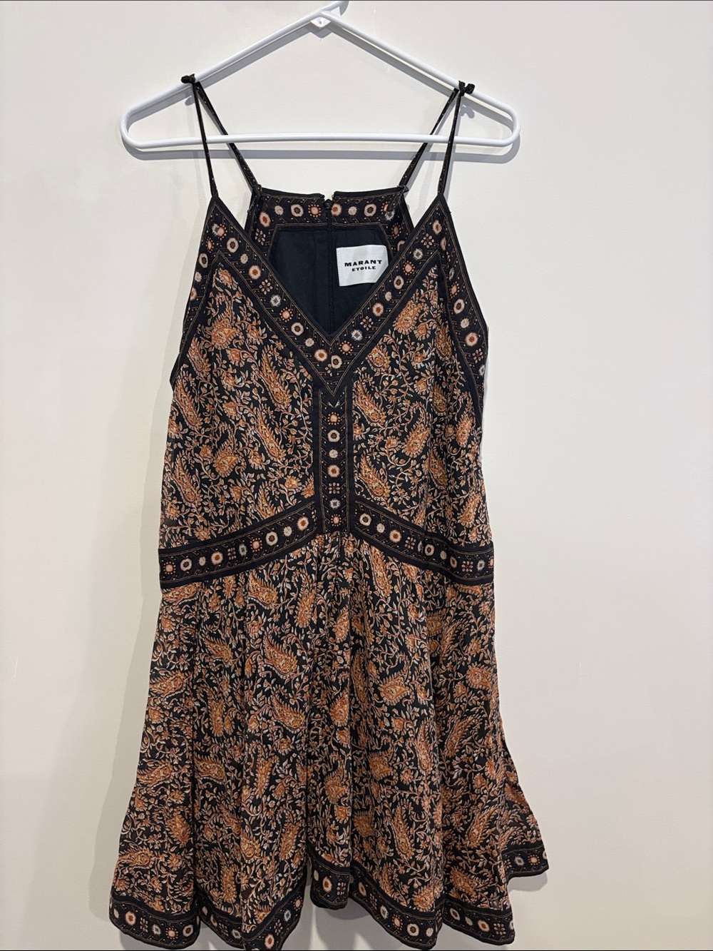 Isabel Marant Black and Brown Paisley Spaghetti-Strap Mini Dress